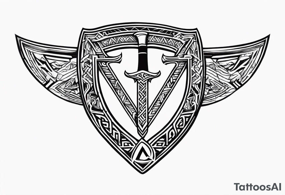 Valhalla sword shield axe Valknut tattoo idea