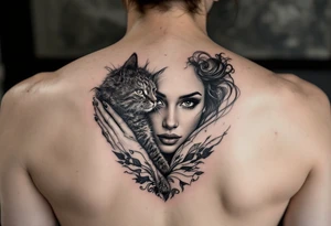 women portrait with cat tattoo idea