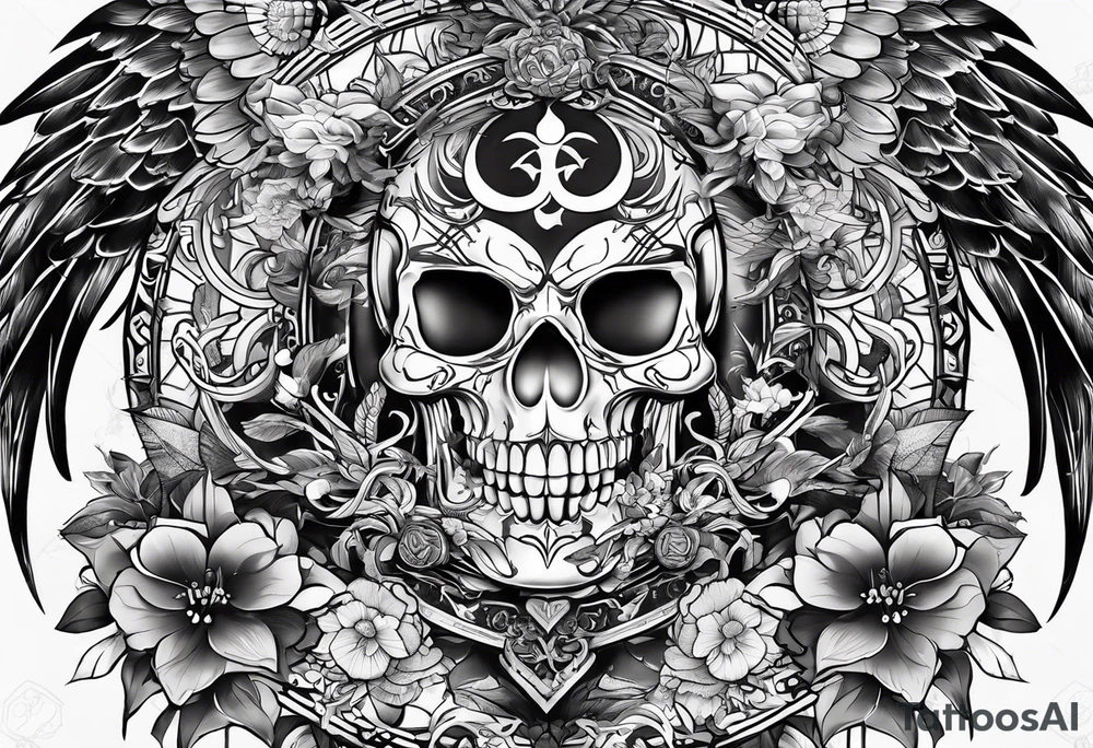 vertical placement of the tattoo on the shoulder - symbols of war and love tattoo idea