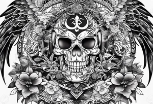vertical placement of the tattoo on the shoulder - symbols of war and love tattoo idea