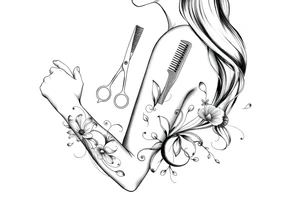Hairdressing with scissors comb hairdryer tattoo idea