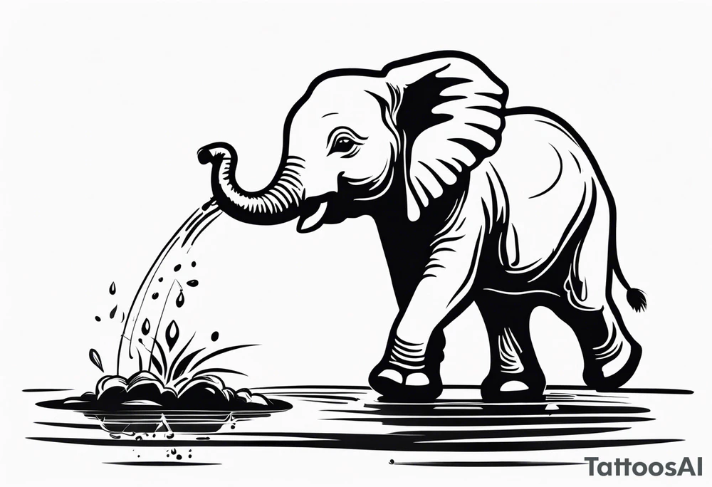 cute Elephant playing with water tattoo idea