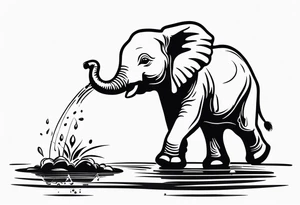cute Elephant playing with water tattoo idea