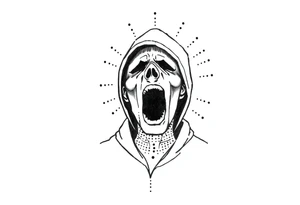 Confusion and pressure in thin lines on screaming solo traveler with no face tattoo idea