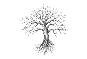 mystical tree of life with cosmic roots and celestial branches tattoo idea