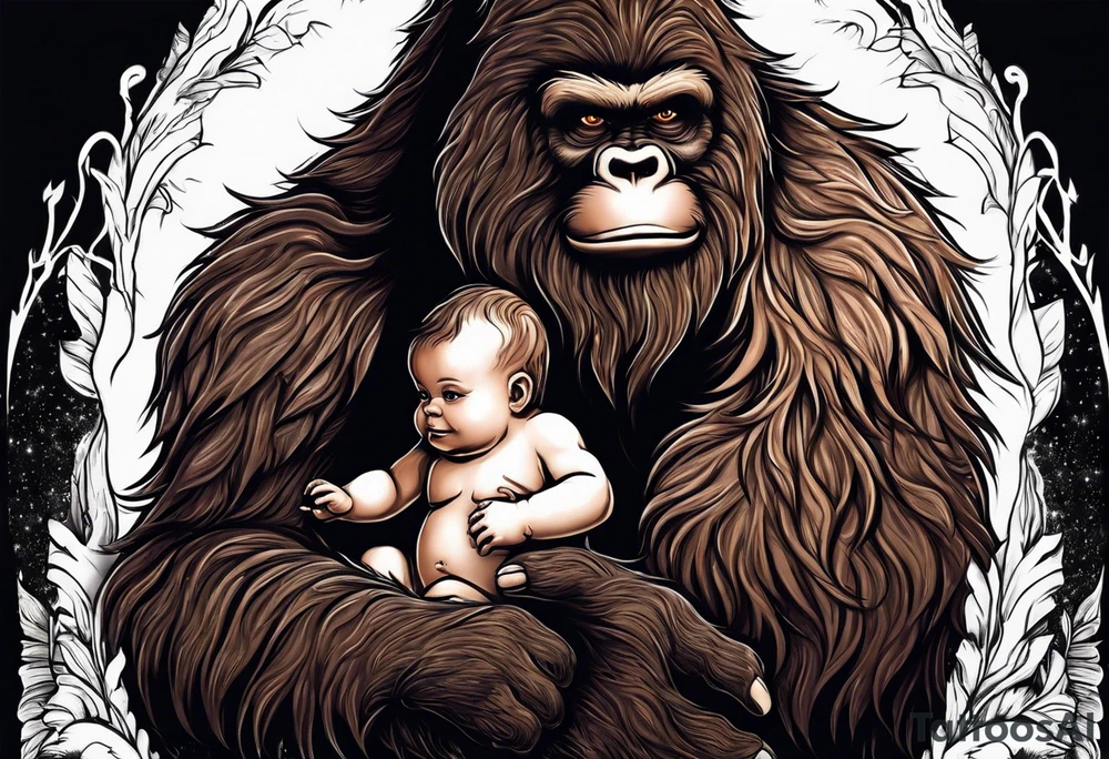 bigfoot holding a baby bigfoot tattoo idea