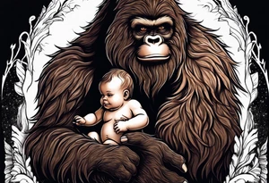 bigfoot holding a baby bigfoot tattoo idea