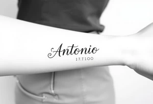 Make me a tattoo design with my husbands name Antonio stacking tattoo idea