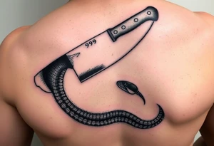 A butcher’s cleaver cutting the head off a snake…. The tail of the the snake is 999
The cleaver has the thousandth tattoo idea