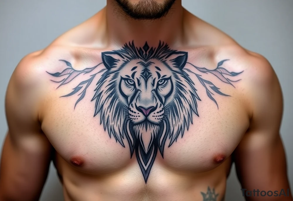 realistic
lion one one pec tattoo idea