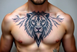 realistic
lion one one pec tattoo idea