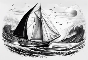 voilier avec phare marin imbriqué dans une voile. tattoo idea