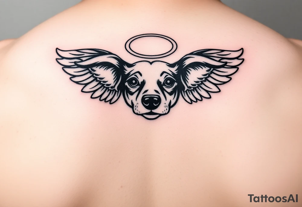 Dachshund ears with wings and halo tattoo idea