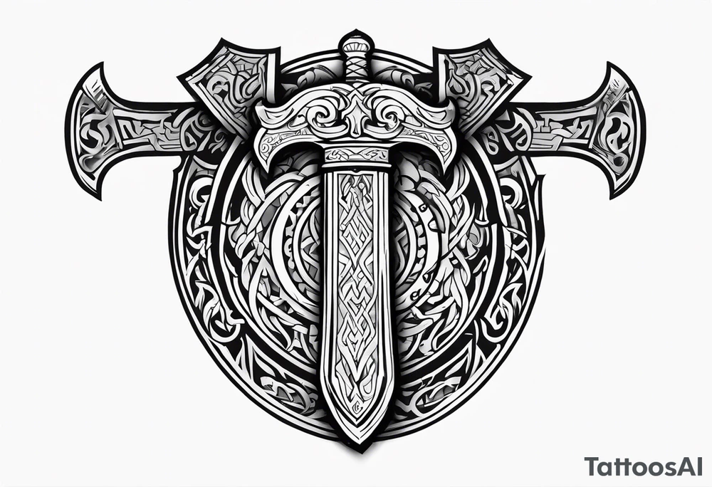 Valhalla viking gods shield hatchet sword tattoo idea