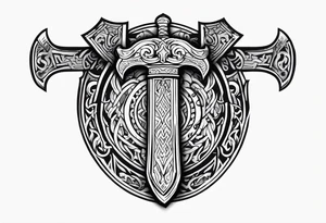 Valhalla viking gods shield hatchet sword tattoo idea
