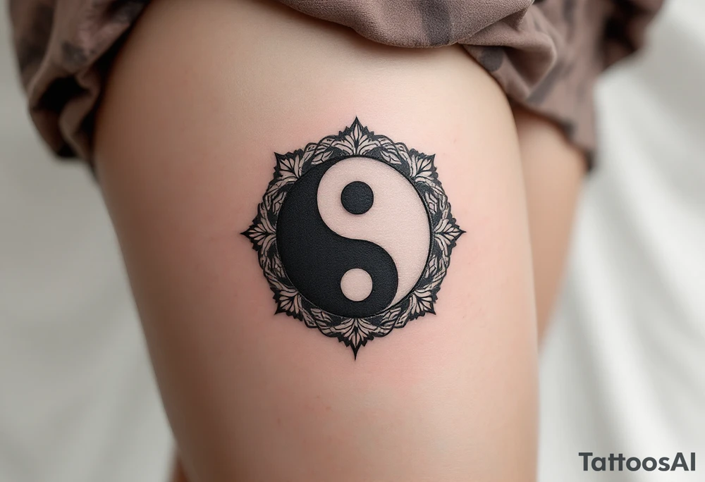 A small yin-yang inspired circle in matte black and bone white with subtle shading. tattoo idea