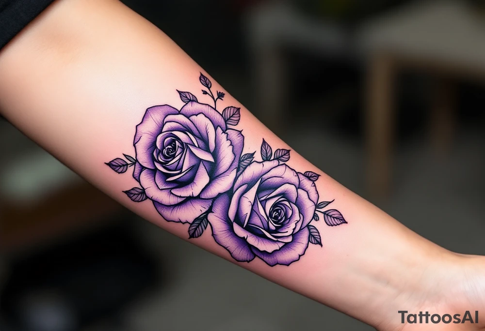 Line-art style roses in a deep violet, with no fill, just outlines for a sketchbook effect. tattoo idea
