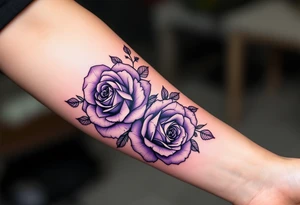 Line-art style roses in a deep violet, with no fill, just outlines for a sketchbook effect. tattoo idea