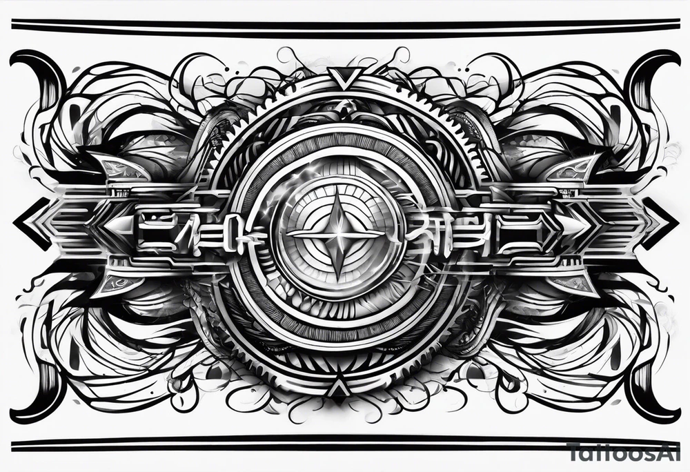 armband tattoo, horizontal with electromagnetic signal wave pattern tattoo idea