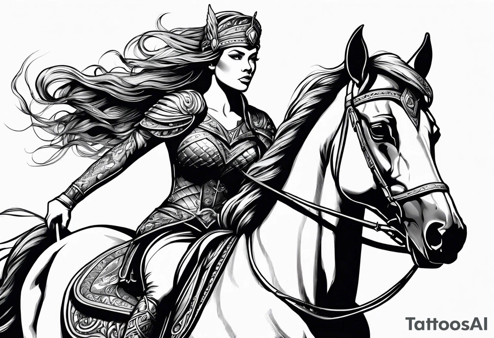 Valkyrie lady on horse tattoo idea