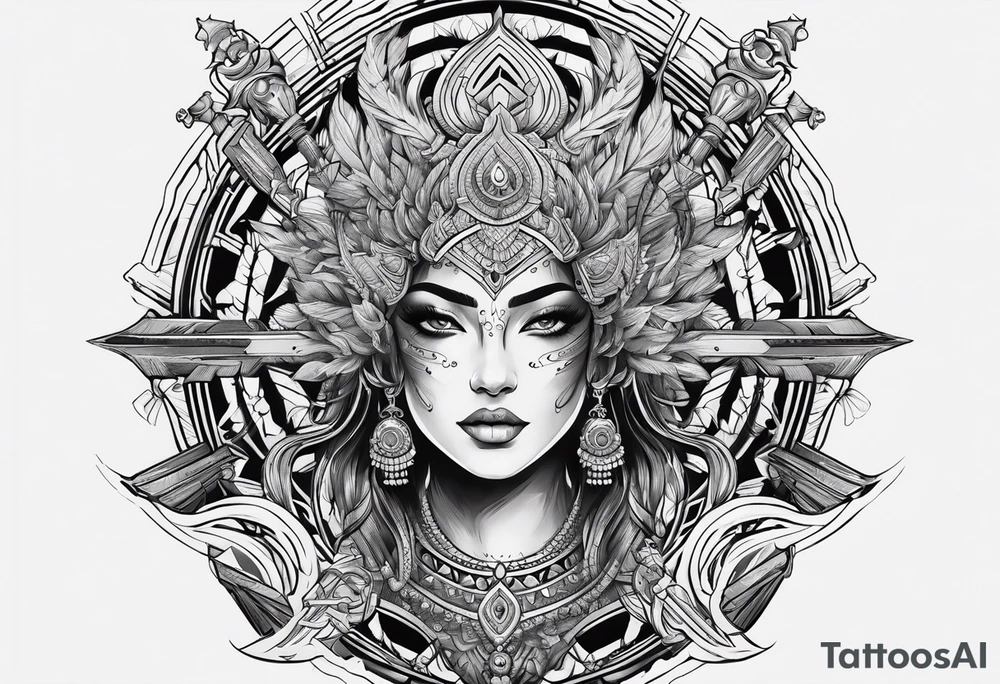 kaali with multiple arms with weapons tattoo idea