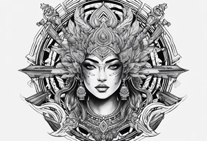 kaali with multiple arms with weapons tattoo idea