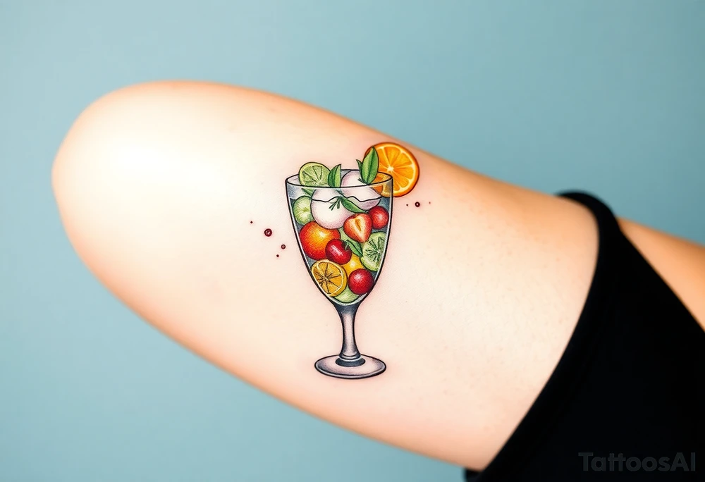 Fun cocktail that you would get on a Caribbean cruise in a rocks glass with lots of garnishes tattoo idea