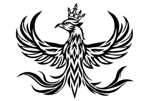 Pheonix wearing a crown with flowy long tail tattoo idea