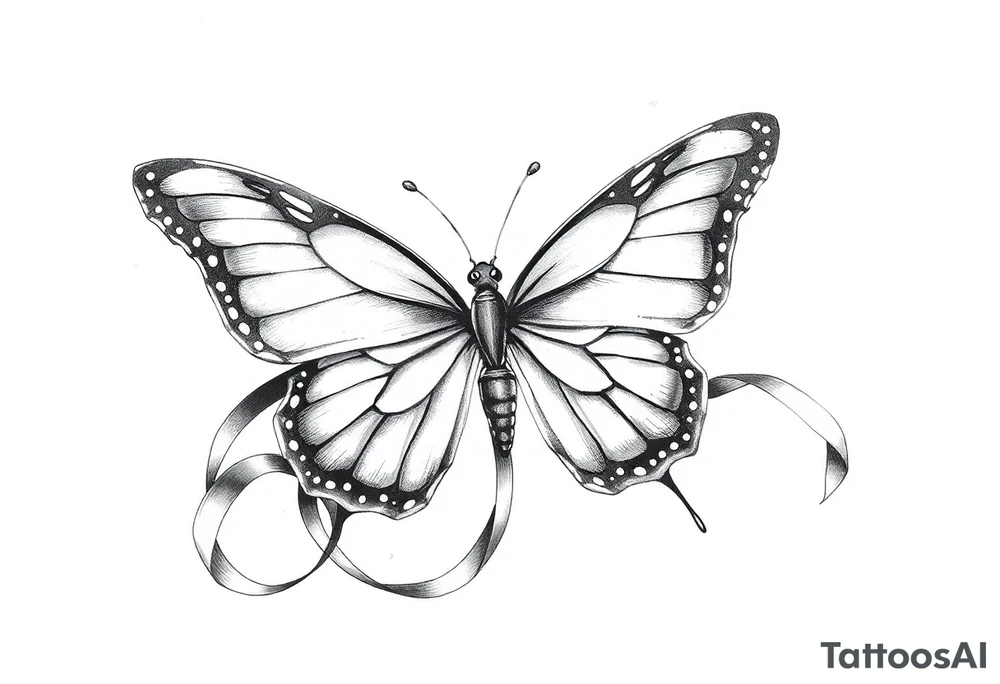 ethereal butterfly with flowing silk ribbons in moonlight tattoo idea