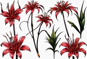 Red spiked spider lily with snake wrapped around stem of the flower. tattoo idea
