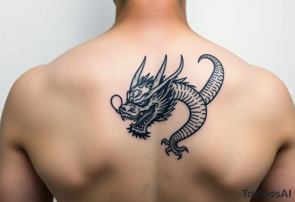 Tatuaje en espalda completa de la cabeza de un dragón demonio japones tattoo idea