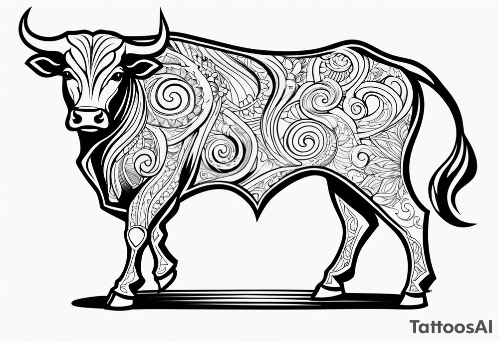 realistic laying bull body tail tattoo idea