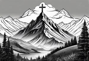 Small Cross on top if a one mountain tattoo idea