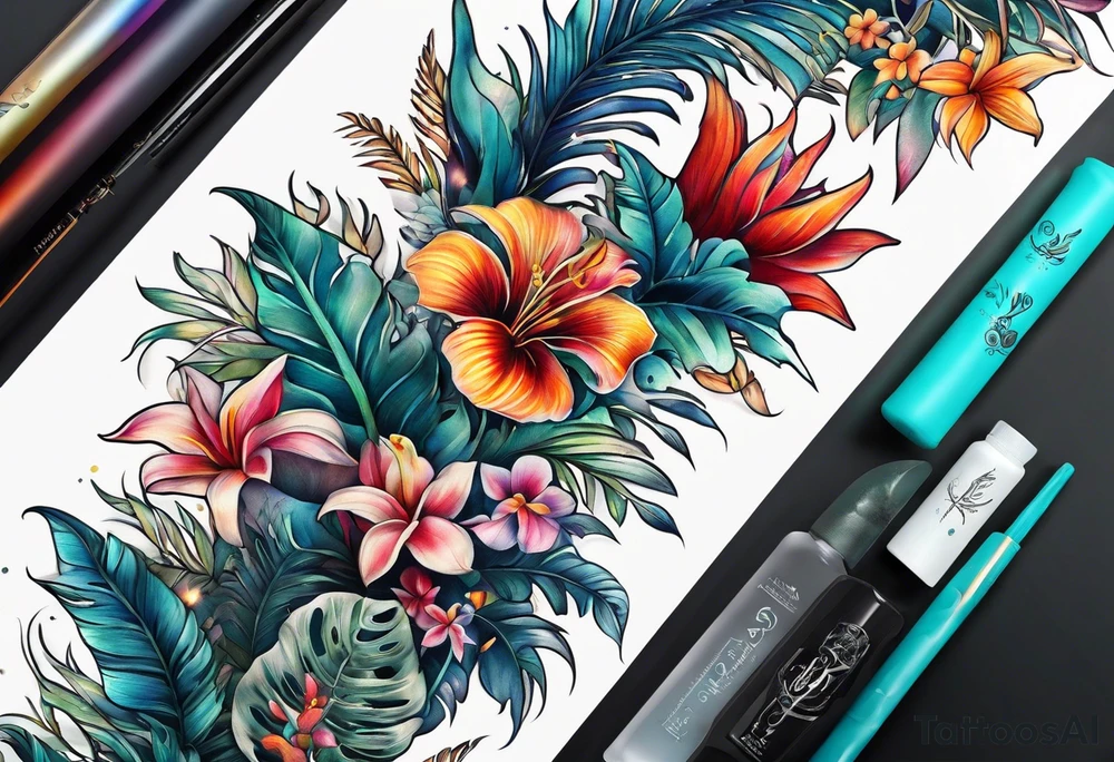 sea,, night, flower, palm, animal tattoo idea