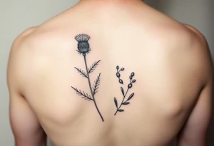dainty botanical drawing of scottish thistle, olive branch/olive, and cat nip for a wrap around wrist tattoo as one plant tattoo idea