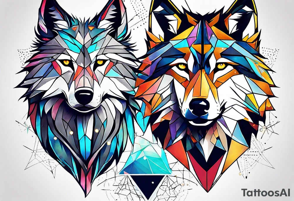 Constellation, two animal wolf, géométric tattoo idea
