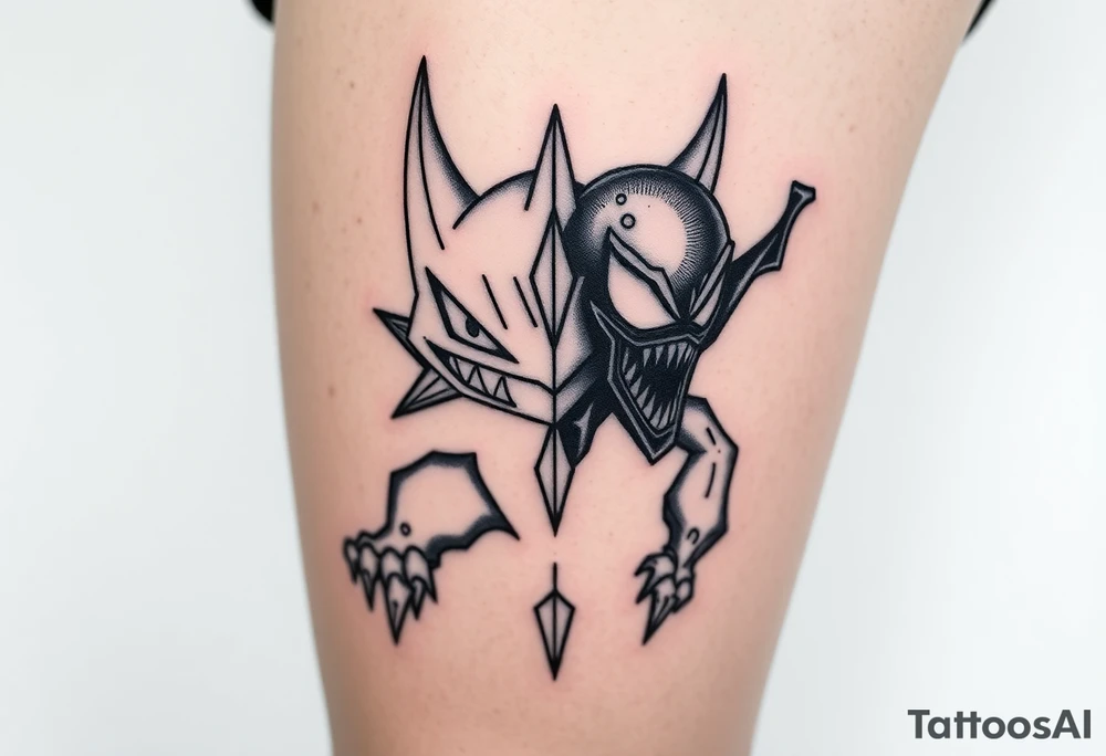 GENGAR FROM POKÉMON AND VENOM FROM MARVEL FUSION tattoo idea