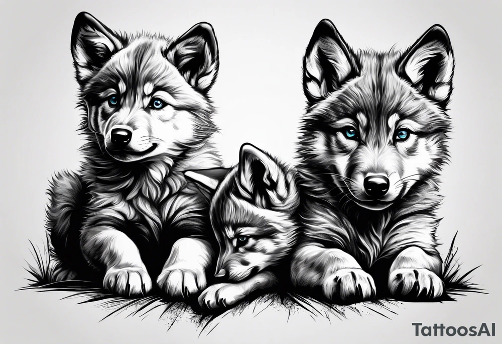 2 wolf cubs adoring and cute (one female, one male) tattoo idea