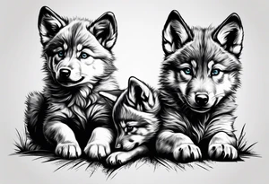 2 wolf cubs adoring and cute (one female, one male) tattoo idea