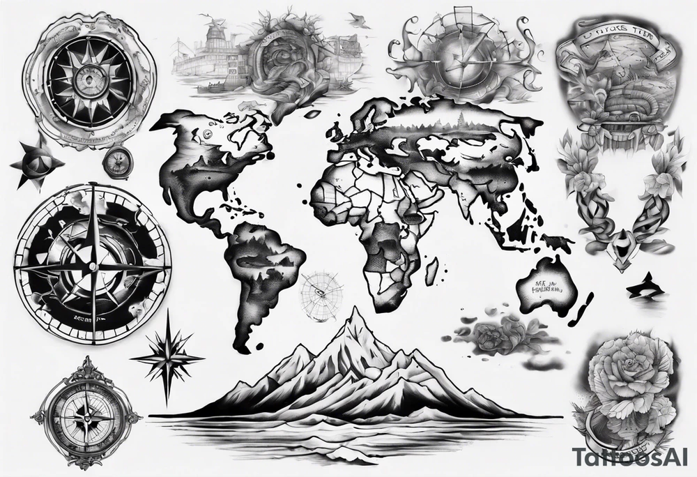 maps full arm tattoo idea