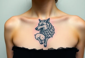 A  wolf snarling as a sheep  mystical creature tattoo idea