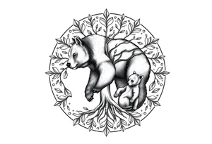 Tree of life circle adult bear and cub tattoo idea