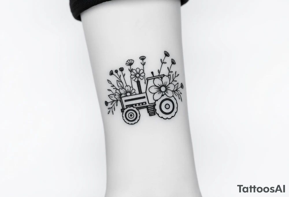 A bouquet of flowers with a tractor in it tattoo idea