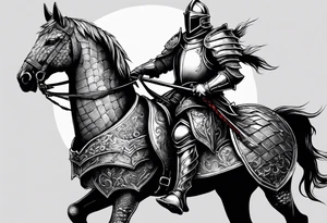 knight in armor full body with castle in background and dragon tattoo idea