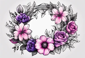 Flower wreath pinks and purples tattoo idea