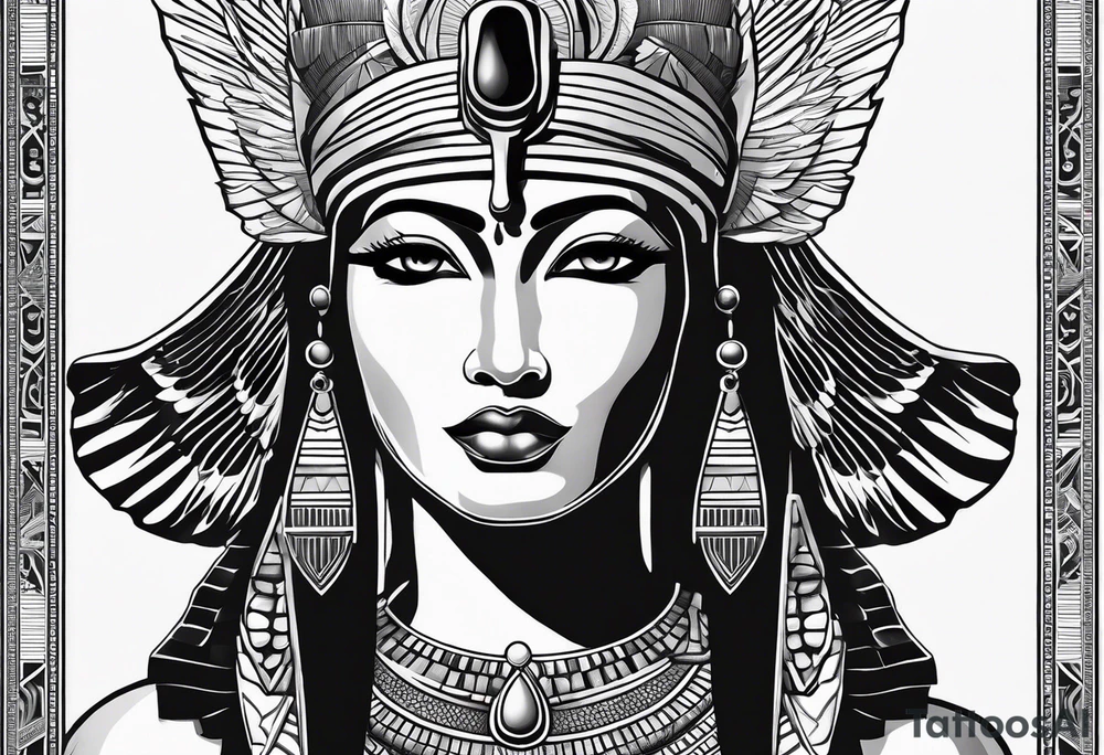 black and white Egyptian goddess Isis tattoo idea