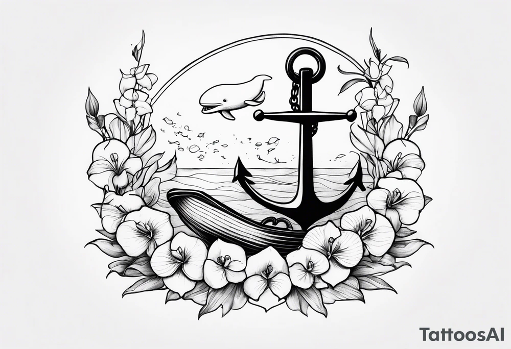 An anchor and orchids and a whale tattoo idea