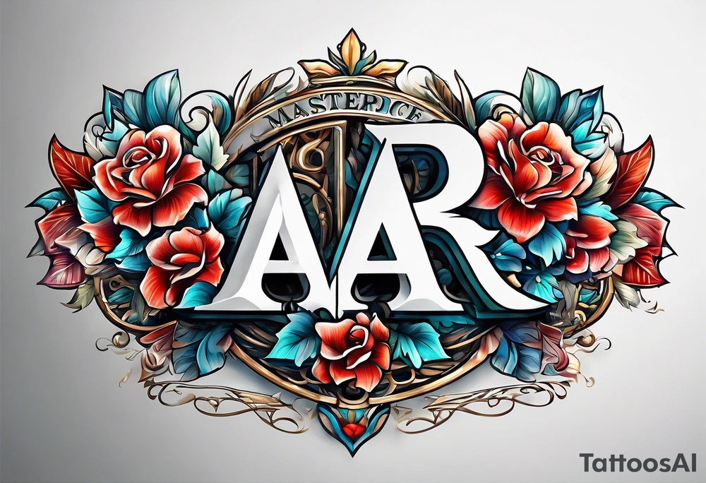 The letters AR together with the words always ready going down the side of the letters tattoo idea