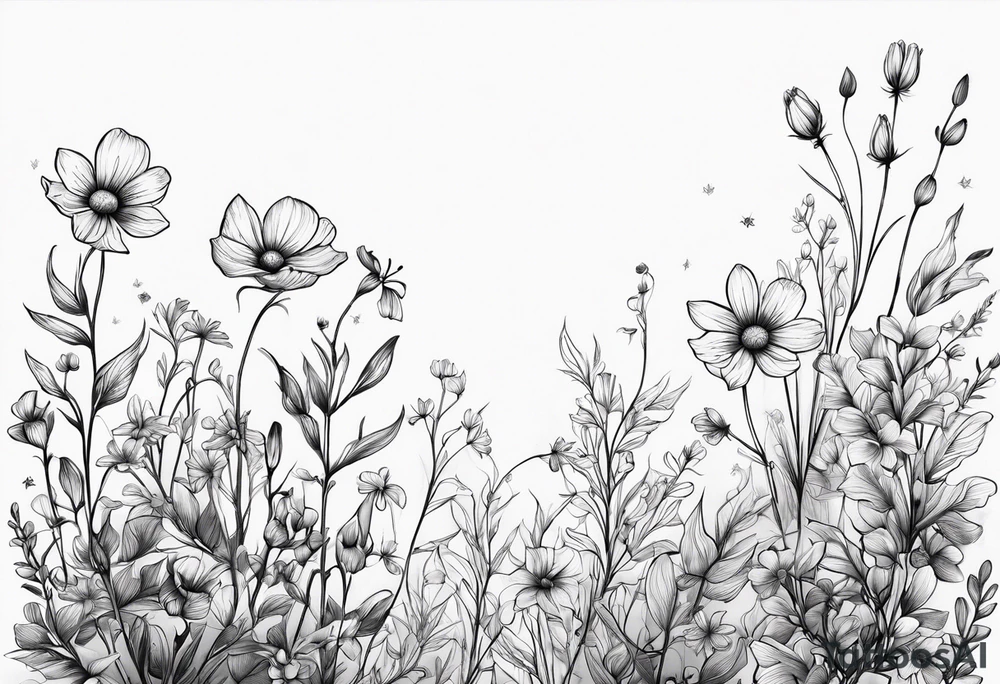 small long stem wildflowers tattoo idea