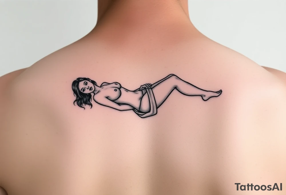 delicate small silhouette of woman lying on her side partially unclothed thin lines tattoo idea